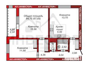 2-к квартира, вторичка, 65м2, 16/16 этаж