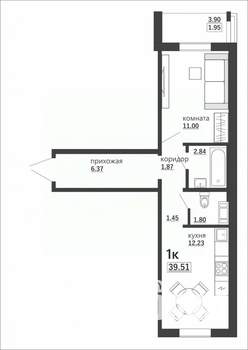 1-к квартира, вторичка, 40м2, 8/10 этаж