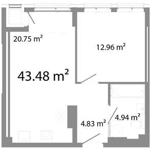 2-к квартира, строящийся дом, 43м2, 3/25 этаж