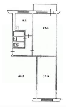 2-к квартира, вторичка, 44м2, 2/5 этаж