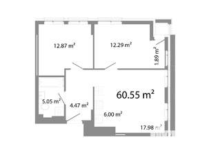 3-к квартира, строящийся дом, 61м2, 12/21 этаж