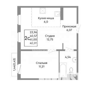 1-к квартира, вторичка, 41м2, 6/10 этаж