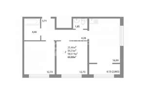 2-к квартира, вторичка, 59м2, 10/16 этаж