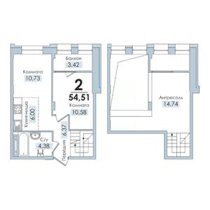 2-к квартира, вторичка, 55м2, 10/10 этаж