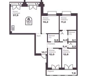 4-к квартира, вторичка, 118м2, 5/8 этаж