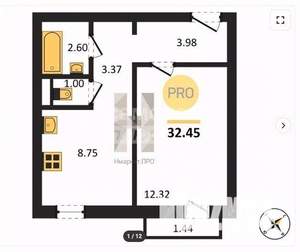1-к квартира, вторичка, 41м2, 2/10 этаж
