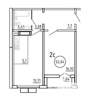 2-к квартира, строящийся дом, 46м2, 10/16 этаж