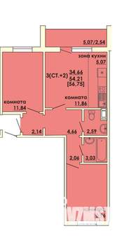 2-к квартира, вторичка, 54м2, 7/11 этаж