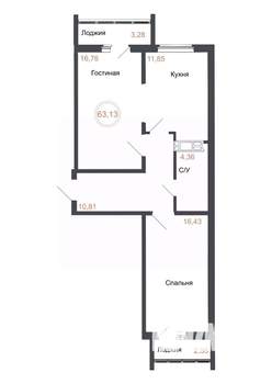 2-к квартира, вторичка, 63м2, 16/16 этаж