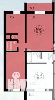 2-к квартира, вторичка, 56м2, 12/18 этаж