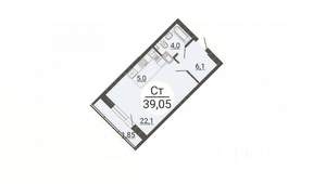 Студия квартира, вторичка, 39м2, 21/25 этаж