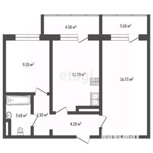 2-к квартира, вторичка, 52м2, 1/10 этаж