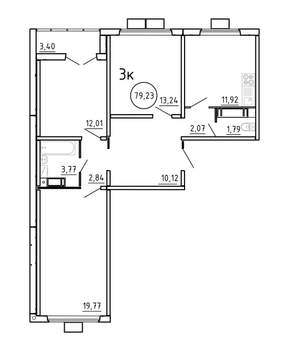 3-к квартира, вторичка, 79м2, 4/16 этаж