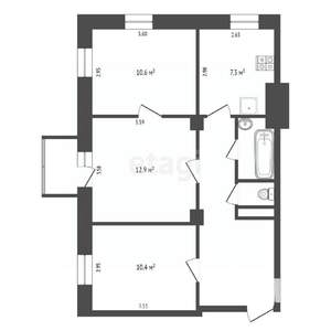 3-к квартира, вторичка, 61м2, 4/4 этаж