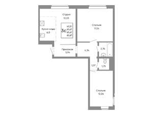 3-к квартира, строящийся дом, 62м2, 1/10 этаж