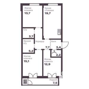 3-к квартира, вторичка, 84м2, 3/9 этаж