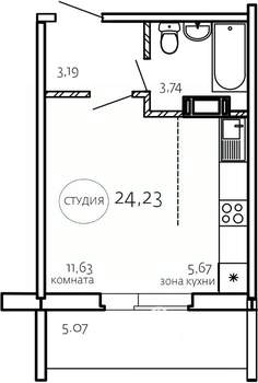 Студия квартира, строящийся дом, 24м2, 1/10 этаж