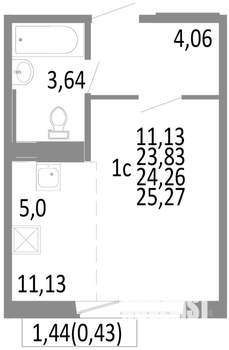 1-к квартира, строящийся дом, 24м2, 8/10 этаж