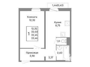 1-к квартира, строящийся дом, 32м2, 8/10 этаж