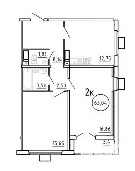 2-к квартира, вторичка, 58м2, 10/16 этаж