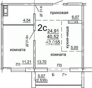 2-к квартира, вторичка, 43м2, 7/10 этаж