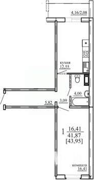 1-к квартира, строящийся дом, 42м2, 1/10 этаж