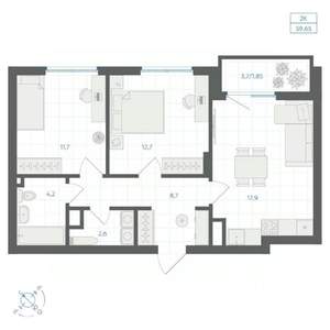 2-к квартира, вторичка, 60м2, 7/18 этаж