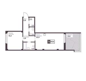 1-к квартира, вторичка, 61м2, 2/17 этаж