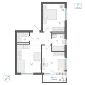 2-к квартира, вторичка, 53м2, 4/9 этаж