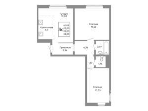 3-к квартира, строящийся дом, 62м2, 1/10 этаж