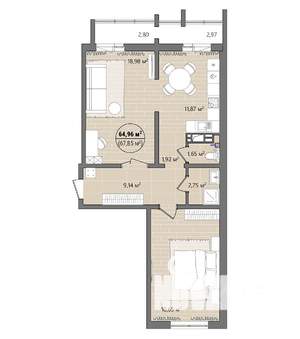 2-к квартира, вторичка, 71м2, 2/13 этаж