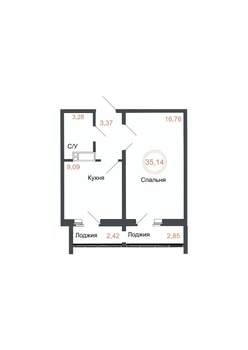 1-к квартира, вторичка, 35м2, 14/16 этаж