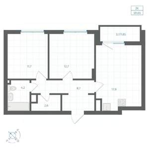 2-к квартира, вторичка, 60м2, 7/18 этаж