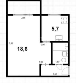 1-к квартира, вторичка, 32м2, 3/5 этаж