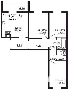 4-к квартира, вторичка, 70м2, 8/18 этаж