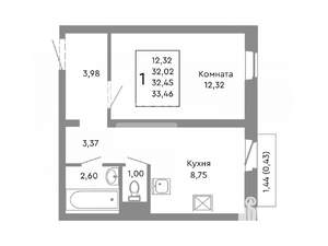 1-к квартира, вторичка, 32м2, 4/10 этаж