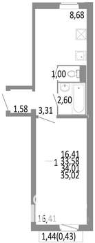1-к квартира, строящийся дом, 34м2, 10/10 этаж
