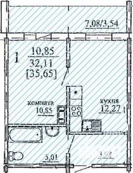 1-к квартира, строящийся дом, 36м2, 4/10 этаж