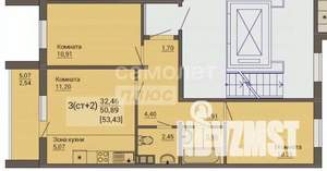 2-к квартира, вторичка, 54м2, 4/10 этаж