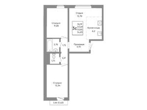 3-к квартира, строящийся дом, 54м2, 4/10 этаж