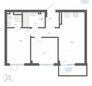 2-к квартира, вторичка, 56м2, 8/18 этаж