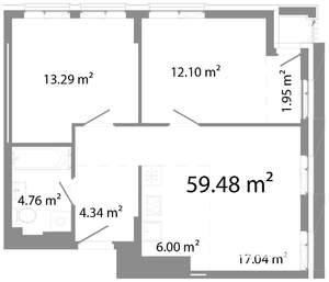 3-к квартира, строящийся дом, 59м2, 18/23 этаж