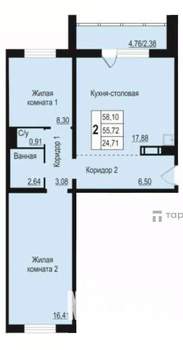 2-к квартира, вторичка, 56м2, 1/18 этаж