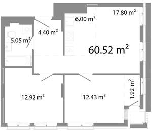 3-к квартира, строящийся дом, 61м2, 7/21 этаж