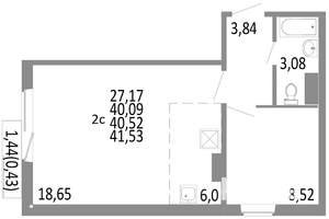 2-к квартира, строящийся дом, 41м2, 3/10 этаж