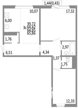 3-к квартира, строящийся дом, 65м2, 5/10 этаж