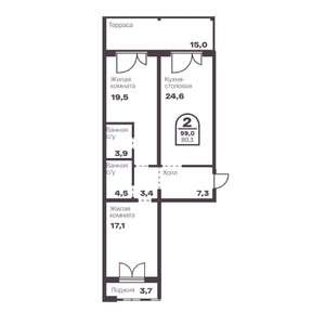 2-к квартира, вторичка, 80м2, 1/24 этаж