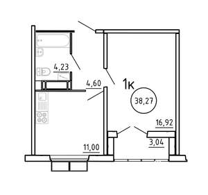 1-к квартира, строящийся дом, 38м2, 2/16 этаж