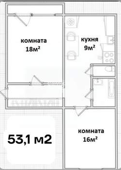2-к квартира, вторичка, 53м2, 9/10 этаж