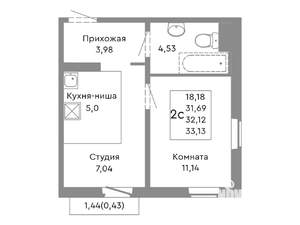 2-к квартира, строящийся дом, 32м2, 6/10 этаж